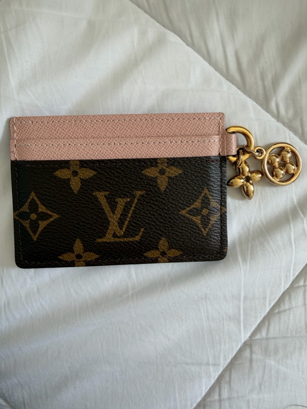 Louis Vuitton Brown Monogram Card Pouch with Pink Trim and Gold Charm-authentic - Picture 9 of 9